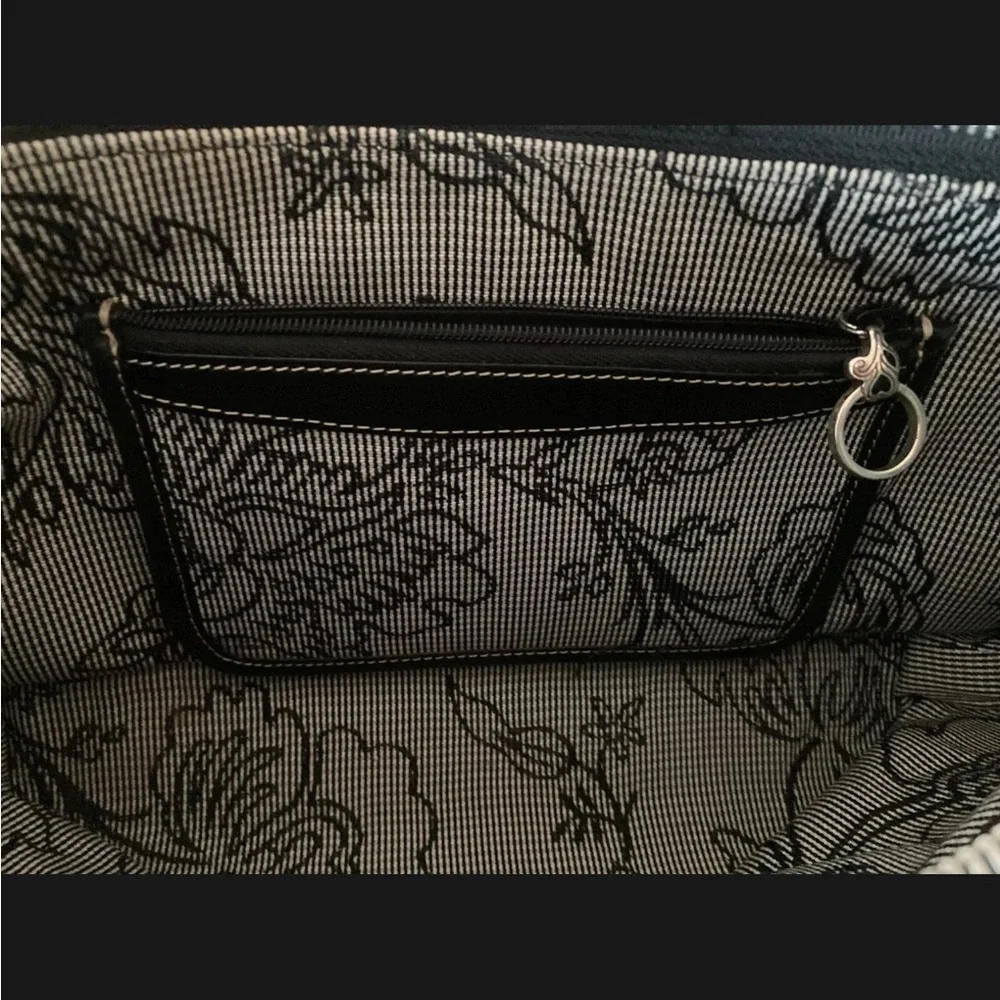 Brighton Croc Pattern Fabric Handbag Black Shoulder Purse Braided Leather Strap